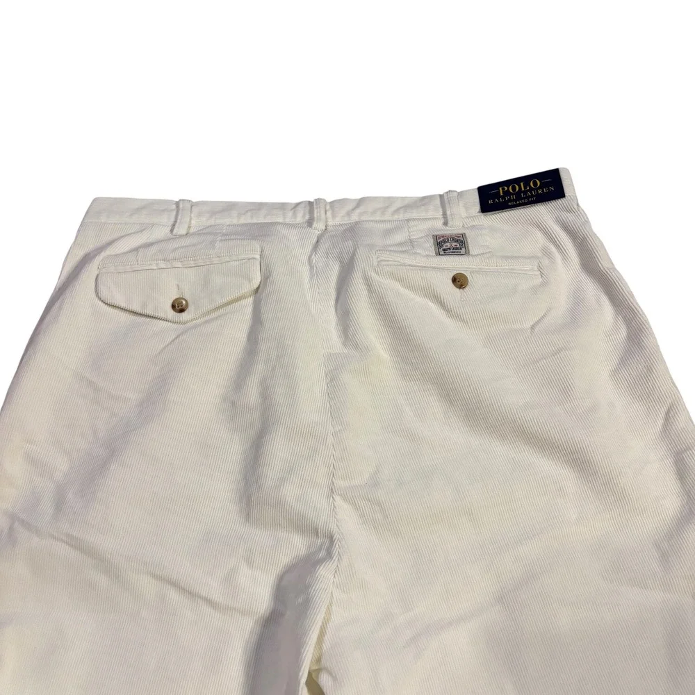 Polo Ralph Lauren Whitman Relaxed Fit Pleated Corduroy Pants‎ Mens 36x29 White